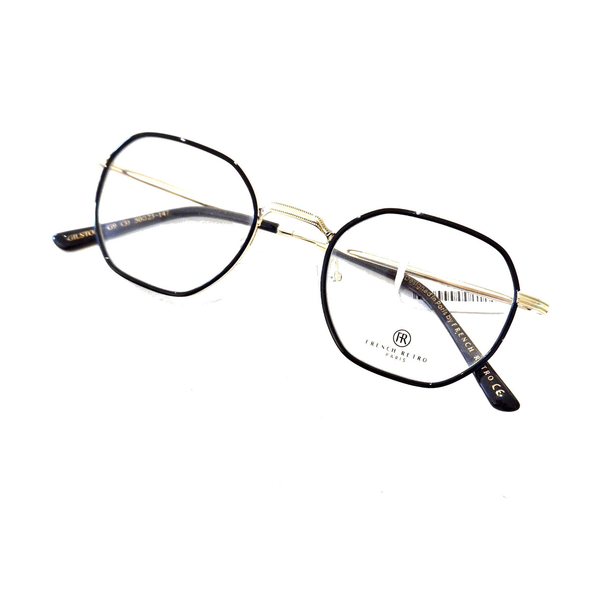 French Retro Gilstone – armação, preto/dourado, perfil